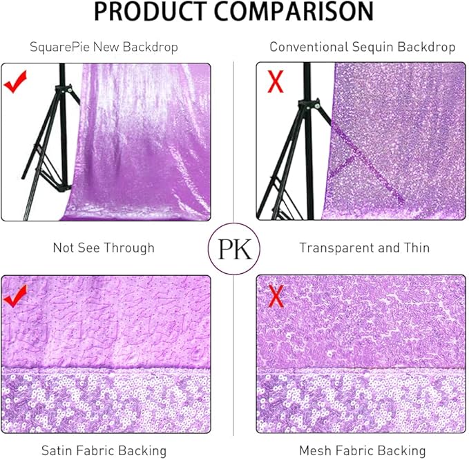 SquarePie Sequin Backdrop Less Transparent Background Sparkly Curtain for Wedding Party 4FT x 7FT Lavender