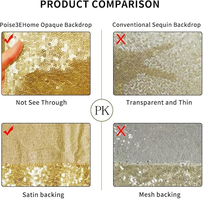 Poise3EHome 8Ft x 10Ft Gold Sequin Backdrop, Glitter Thick Satin Sequin Background Drapes,Sequence Xmas Thanksgiving Backdrop for Wedding Party Holiday Festival Decor