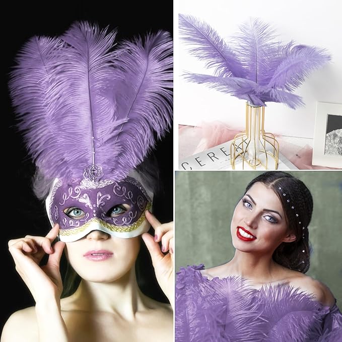 NEWONG 30pcs Light Purple Ostrich Feathers Natural Bulk 8-10in（20-25cm） Vase Craft Wedding Home Party Centerpieces Christmas Day Decoration