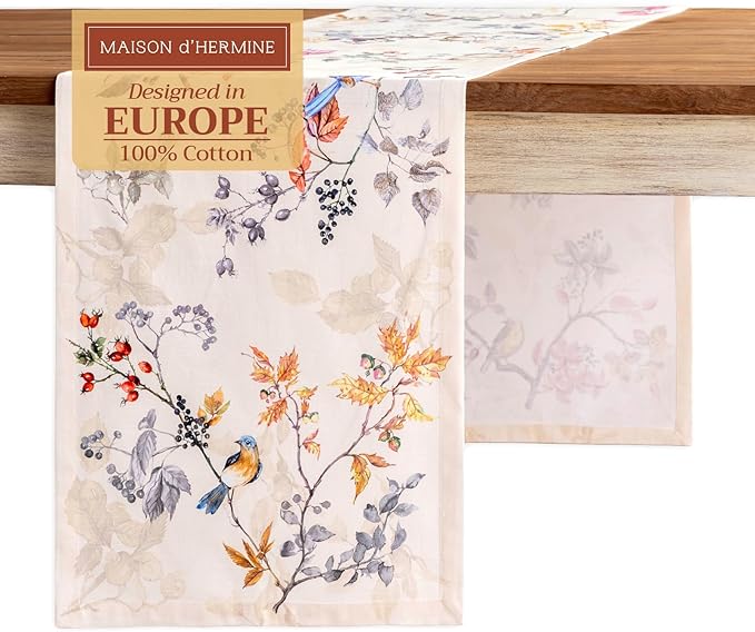 Maison d' Hermine Table Runner 100% Cotton Single Layer Table Runners 108 inches Long for Thanksgiving Christmas Decorations Home Kitchen Dining Party Wedding (Equinoxe - Beige, 14.5" x 108")