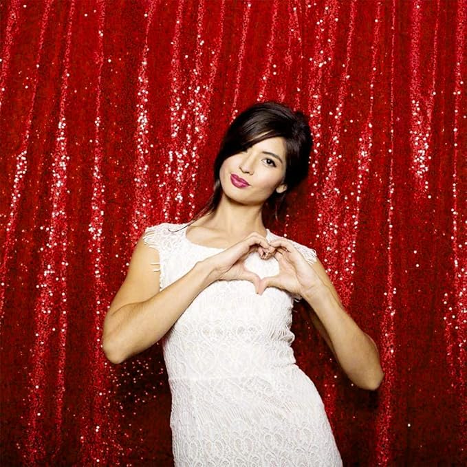 JYFLZQ Red Sequin Backdrop Curtains 10ft x 10ft 1 Panel Glitter Photo Booth Backdrops Sparkly Photography Background Drapes for Parties Wedding Bridal Showers…