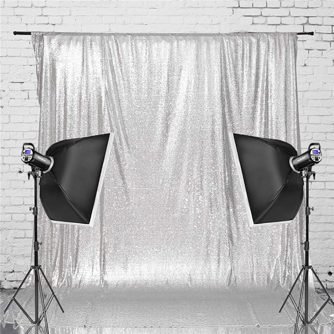 Eternal Beauty Silver Sequin Backdrop, 7x7 Ft Glitter Background Curtains for Shimmer Photography Party Wedding Birthday Back Drop Decor