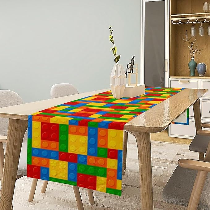 Building Blocks Table Runner Funny Celebration Party Birthday Party for Kids Teens Table Runner for Kitchen Picnic Home LivingRoom 13x108 Inch