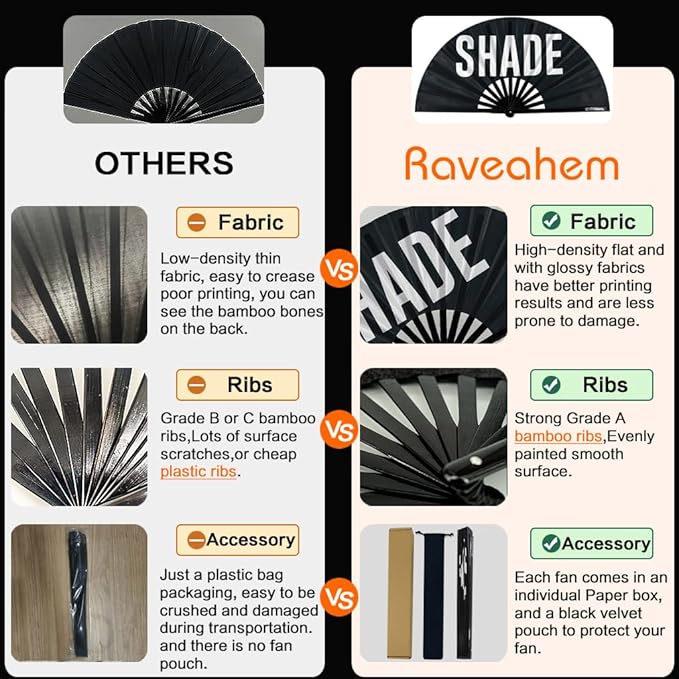 UV Glow Rave Fan, Bamboo Folding Clack Hand Fans Foldable for Men Women, Boots on the Ground Poping Fan for EDM Festival Line Dance Decoration, (Waves-2, Large 13")