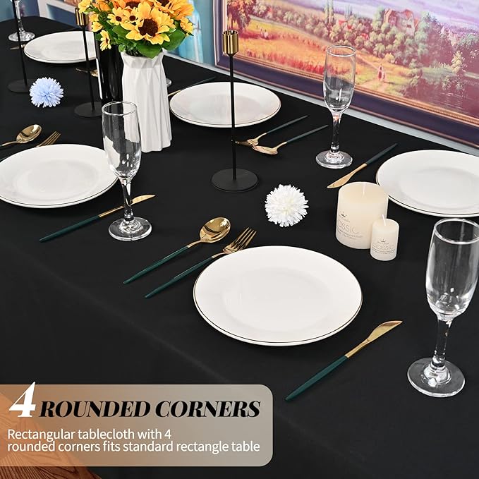 12 Pack 60 x 102 Inch Rectangle Tablecloth, Black Rectangle Tablecloth Polyester for 6 Feet Rectangle Tables, Washable Fabric Table Cloth for Wedding Dining Table Buffet Parties Camping