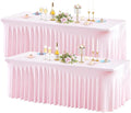 Wish Care 2 Pack Pink Spandex Table Clothes for 6 Foot Rectangle Tables, 6FT Wrinkle Free Fitted Tablecloths Ruffles Design Table Cover for Party, Banquet, Wedding and Events