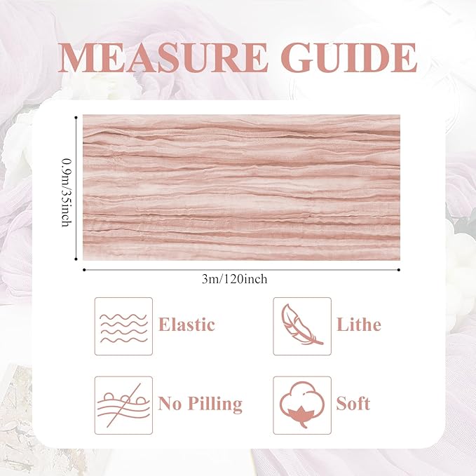 Asee'm 2pcs Cheesecloth Table Runner 120 Inches Dusty Pink Boho Gauze Cheese Cloth Runner 10FT Rustic Sheer Fall Table Runners for Thanksgiving Wedding Baby Shower Holiday Party Decoration