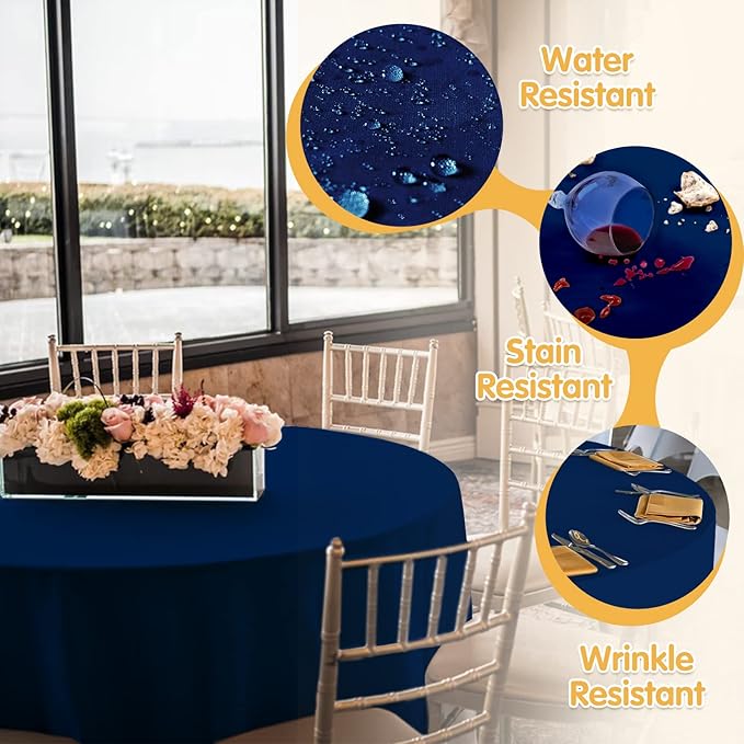 BRILLMAX 6 Pack Navy Blue 132 Inch Round Tablecloths Fit 72" Tables (Floor-Drop) - Circle Bulk Linen Polyester Fabric Washable Cloth Cover for Wedding Reception Banquet Birthday Party Buffet