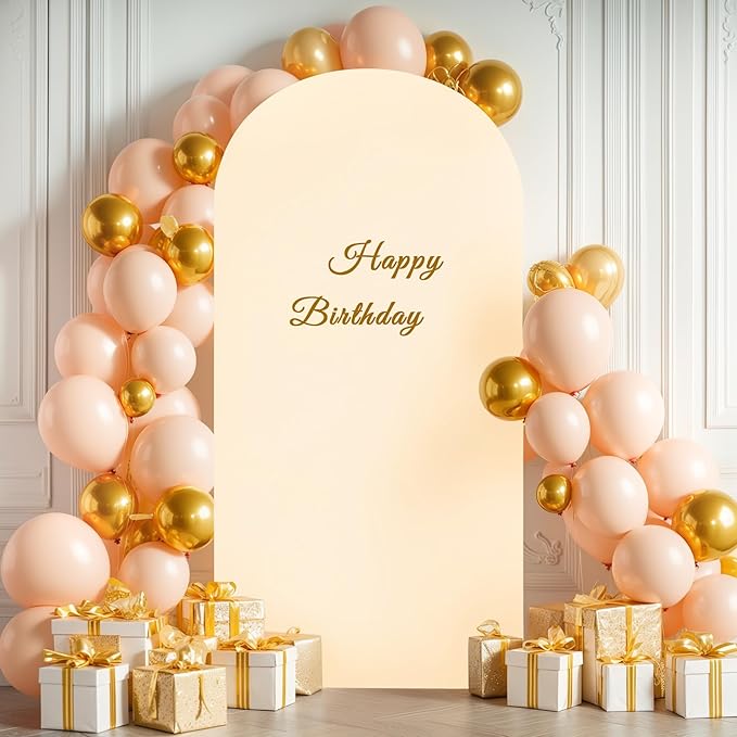 7.2FT Champagne Arch Backdrop Cover - Polyester Fitted Wedding Arch Stand Covers Round Top Chiara Arch Backdrop Cover for Birthday Party Banquet Photo Background Decoration