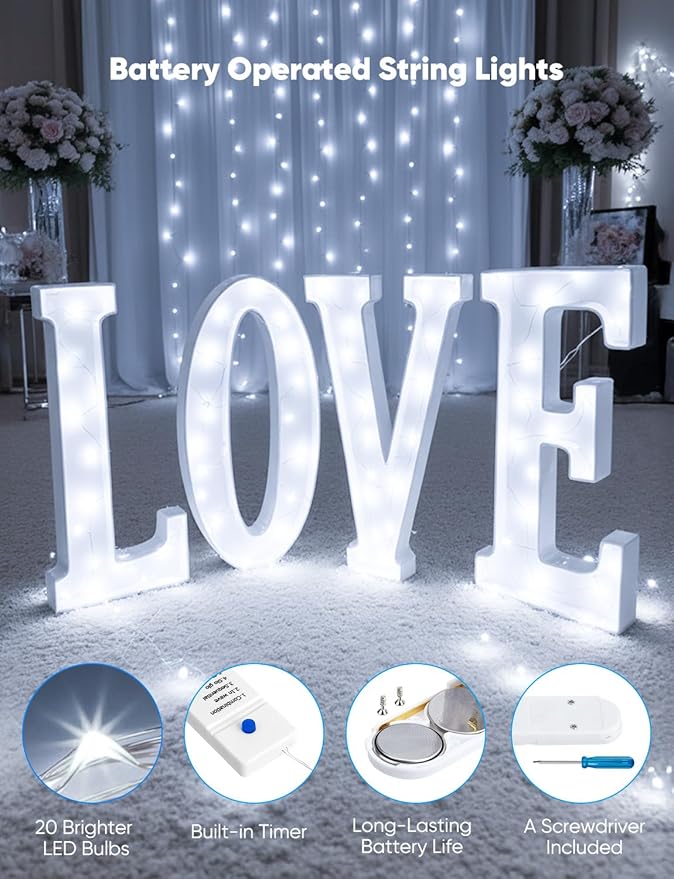 Minetom 20 Pack Fairy Lights Battery Operated String Lights, 8 Modes & Timer, 7ft 20LED White Waterproof Silver Wire Twinkle Lights, Firefly Starry Moon Lights for Mason Jars DIY Christmas Wedding