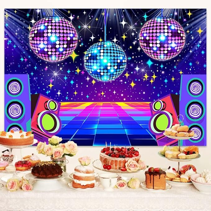 Dance Party Backdrop Retro 80s 90s Theme Stage Dance Ball Music Birthday Party Decoration DJ Photography Background 6 x 4 ft for Baby Shower Picture Photo Shoot Polyester Fabric,Multi2