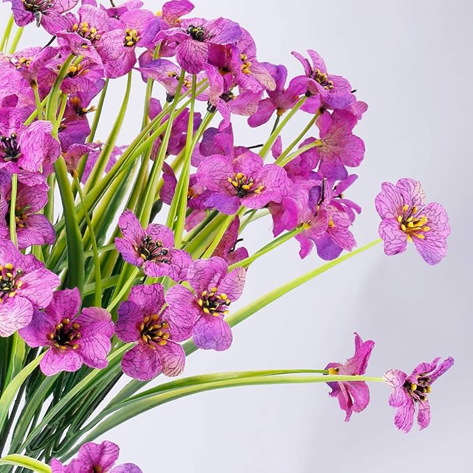 20 Bundles Artificial Flowers Outdoor UV Resistant Fake Flowers No Fade Faux Plastic Plants Garden Porch Window Box Decorating(Purple)…