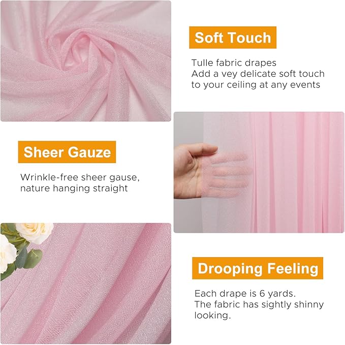 Wedding Arch Draping Fabric 1 Panel 28.7" x 20FT Blush Pink Sheer Chiffon Backdrop Drapes for Wedding Ceremony Birthday Party Bridal Shower Outdoor Decoration