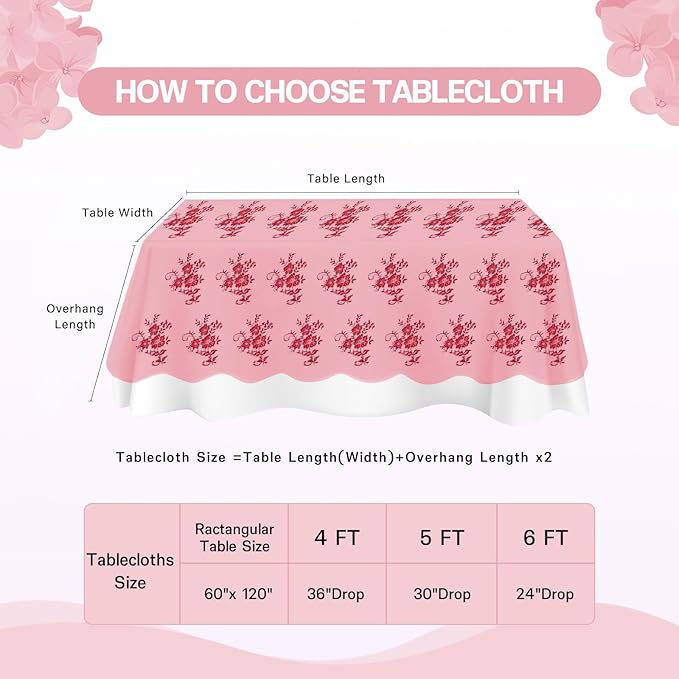 LuoluoHouse Christmas Lace Tablecloth 6pcs Rose Floral Table Fabric 60x120 Inch for Rustic Theme Party Wedding Decoration Rectangle Overlay Long Embroidered Reception Table Cloth Decor