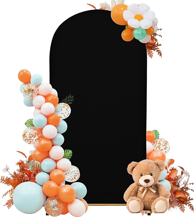 Wedding Arch Covers Spandex Arch Backdrop Covers 6.6FT Arch Stand Cover Arch Covers Stretchy Backdrop for Wedding Birthday Party Decoration Baby Shower (Black, Cover Only)