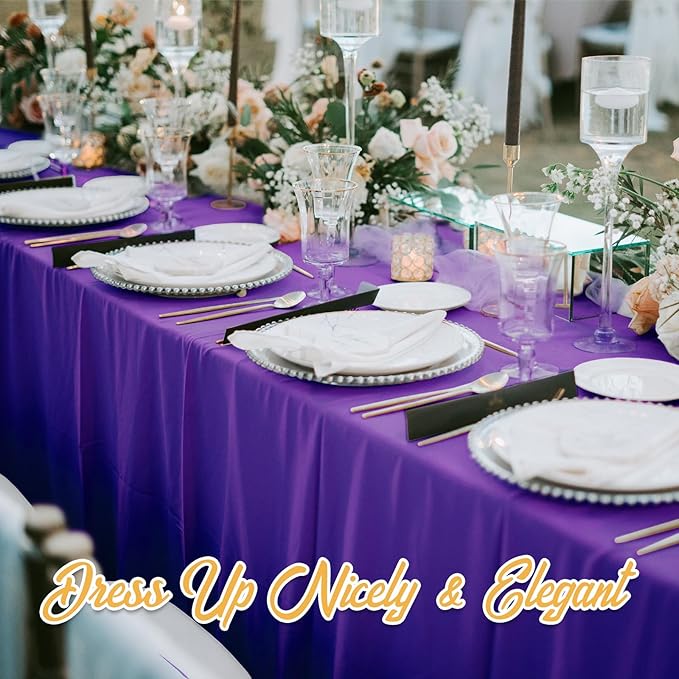 BRILLMAX 6 Pack Purple Tablecloths for 6 Foot Rectangle Tables 90 x 132 Inch - 6ft Rectangular Bulk Linen Polyester Fabric Washable Cloth Cover for Wedding Reception Banquet Birthday Party