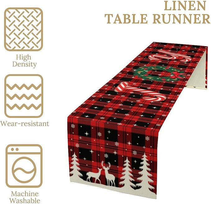 Christmas Table Runner, Red Winter Xmas Holiday Table Cloth Kitchen Dining Table Decoration for Home Party Decor 13x120 Inch