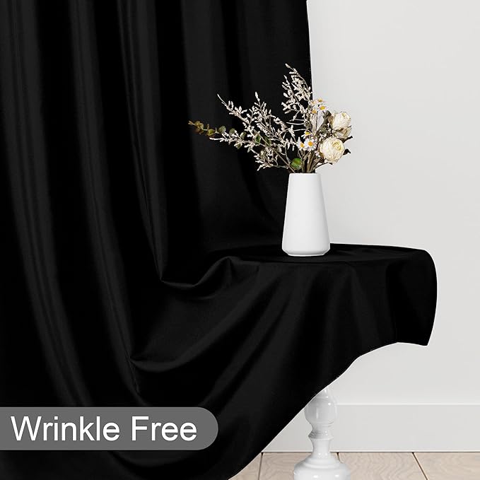 DWCN 10x7 FT Black Backdrop Curtains for Parties, Photography Backdrop Drapes with Rod Pockets for Wedding Decorations Stage Birthday Family Gatherings, 2 Panels 5ft x 7ft