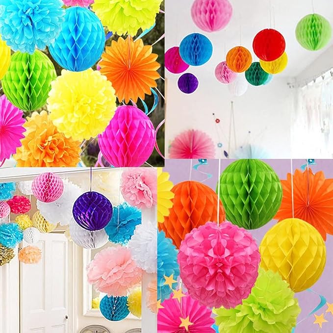 8pc Honeycomb Balls Party Decorations 6'' 8'' Tissue Paper Pom Poms Flower Balls Hanging Paper Honeycomb Balls for Party Baby Shower Birthday Wedding Nursery Wall Decor(6'' 8'' Pink kit)