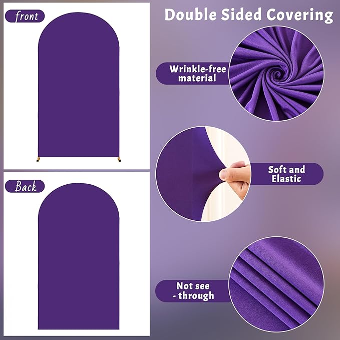 6.6FT Purple Arch Backdrop Cover - Polyester Fitted Wedding Arch Stand Covers Round Top Chiara Arch Backdrop Cover for Birthday Party Banquet Photo Background Decoration