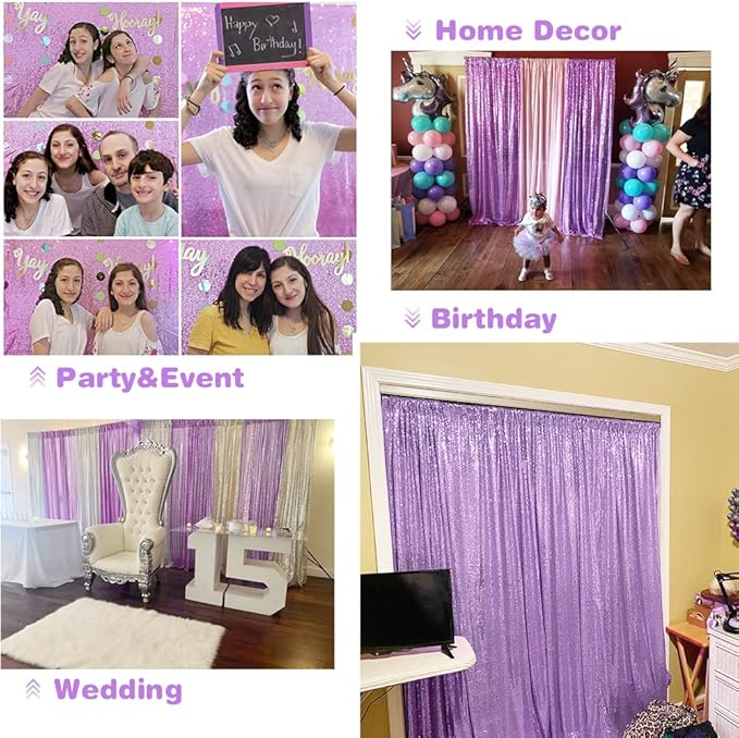 Eternal Beauty Lavender Sequin Backdrop, 10x10 Ft Glitter Background Curtains for Shimmer Photography Party Wedding Birthday Back Drop Decor