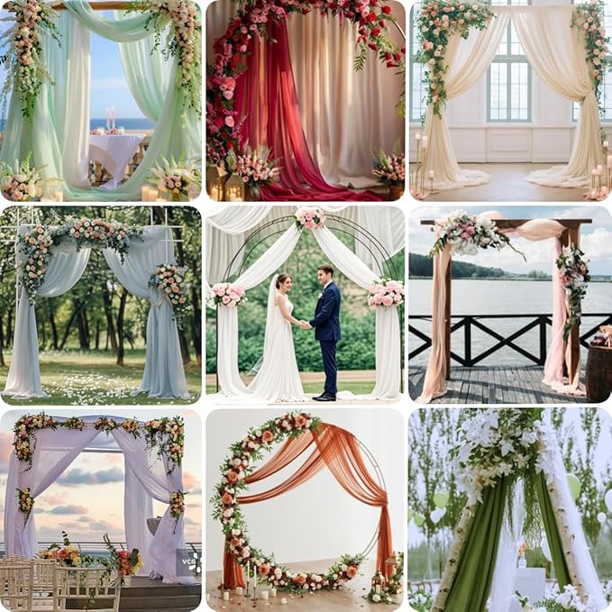White 2 Panels Wedding Arch Draping Fabric 29" x 20Ft Sheer Drapes Outdoor Curtain for Wedding Party Baby Bridal Shower Arch Ceiling Backdrop Decor