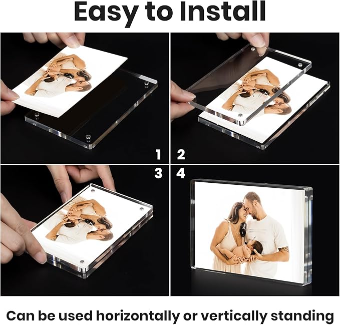 Acrylic Magnetic Photo Frame, 5x7 Inch Double-sided Magnetic Photo Frame, Tabletop Frameless Postcard Display (3-Pack) (5X7)