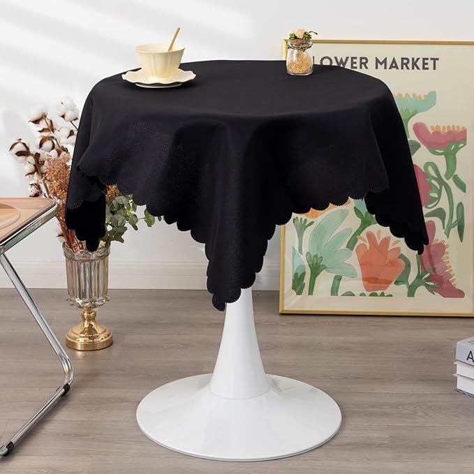 Small Square Black Tablecloth 36 x 36 Inch Polyester Fabric Washable Table Cover Decorative Wrinkle Resistant Solid Color Table Cloth for Kitchen Dinning Party Wedding Camping