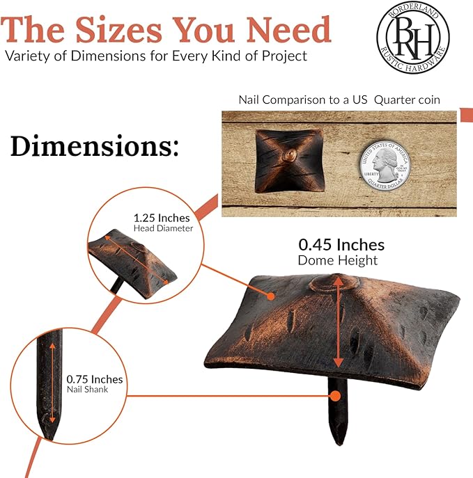 100 Pack 1.25" Square Head Iron Clavos Decorative Nails – Oil Rubbed Bronze – Handmade Rustic Square Fasteners for Farmhouse Shutters, Faux Wood, Barn Doors, and Gates – Ornamental Wood Accent