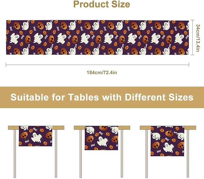 Halloween Table Runner,Ghost Pumpkin Halloween Table Runner for Kitchen Dining Table Decoration Home Party Decor 13x60 Inch