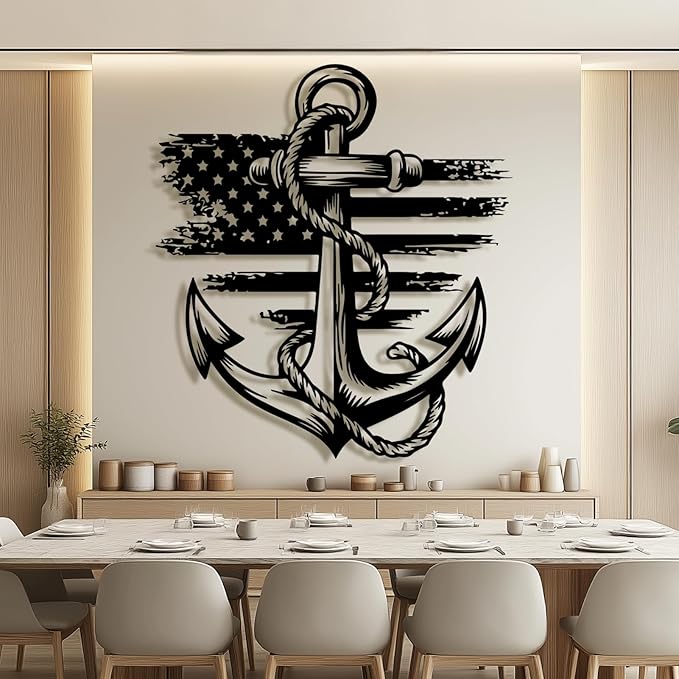 lunwall Metal Anchor Wall Decor, Anchor Metal Sign, Metal Anchor Decor, Anchor Metal Wall Art, Metal Nautical Wall Decor, Metal Wall Decor Coastal, Anchor Wall Decor (silver, 28L x 25W / 70 x 63 cm)