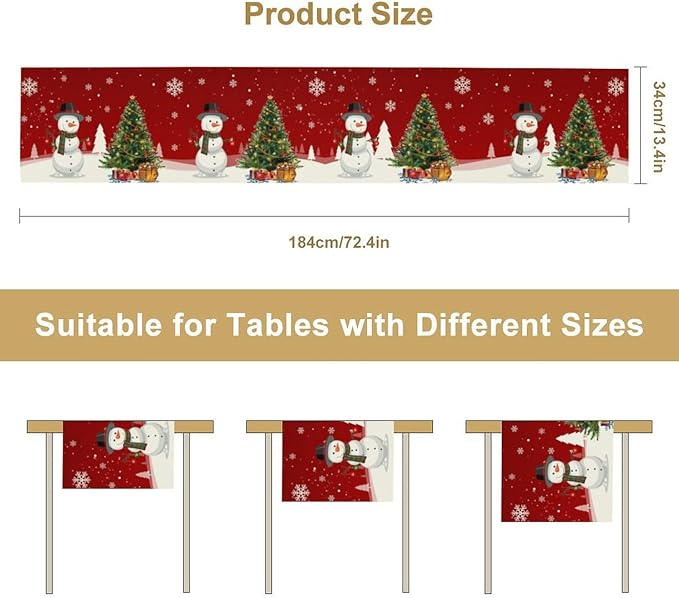 Christmas Table Runner,Snowman Rustic Red Snowflake Winter Table Cloth Kitchen Dining Table Decoration for Home Party Decor 13x36 Inch