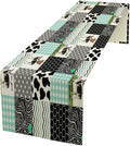 Cute Cow Print Table Runner,Farm Animals Honeycomb Plaid Stripes Cowhide Pattern Tablecloth Burlap for Hotel Indoors Outdoor Dining Room Kitchen Table Decor, 13x36in