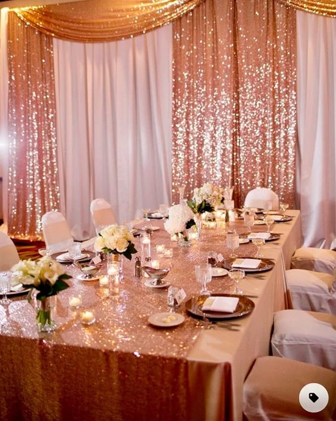 Poise3EHome 4FT x 7FT Rose Gold Sequin Backdrop Curtain Photography for Party Decoration
