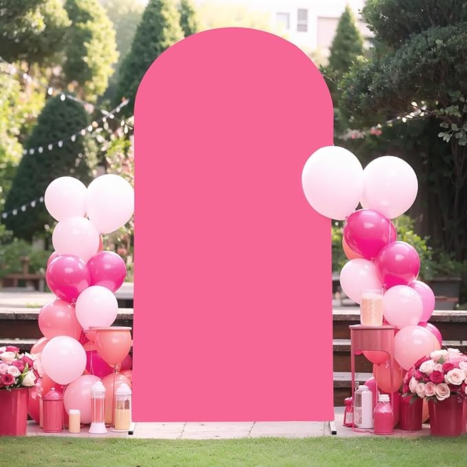 6FT Fuchsia Arch Backdrop Cover - Polyester Fitted Wedding Arch Stand Covers Round Top Chiara Arch Backdrop Cover for Birthday Party Banquet Photo Background Decoration