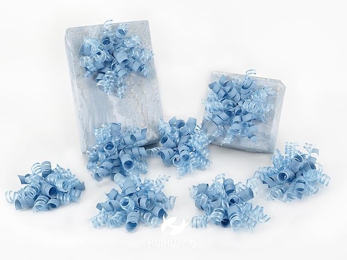 HUIHUANG Blue Gift Bows 5 inch x 8 Counts Dusty Blue Self-Adhesive Curly Ribbon Bows for Gift Wrapping, Presents, Paper Bag, Baby Shower Favors, Wrapping Accessories, Wedding Decor