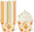 Whaline 36Pcs Little Cutie Cupcake Wrappers Watercolor Orange Cupcake Liners Decorative Cupcake Holders for Birthday Baby Shower Party Cake Decoration