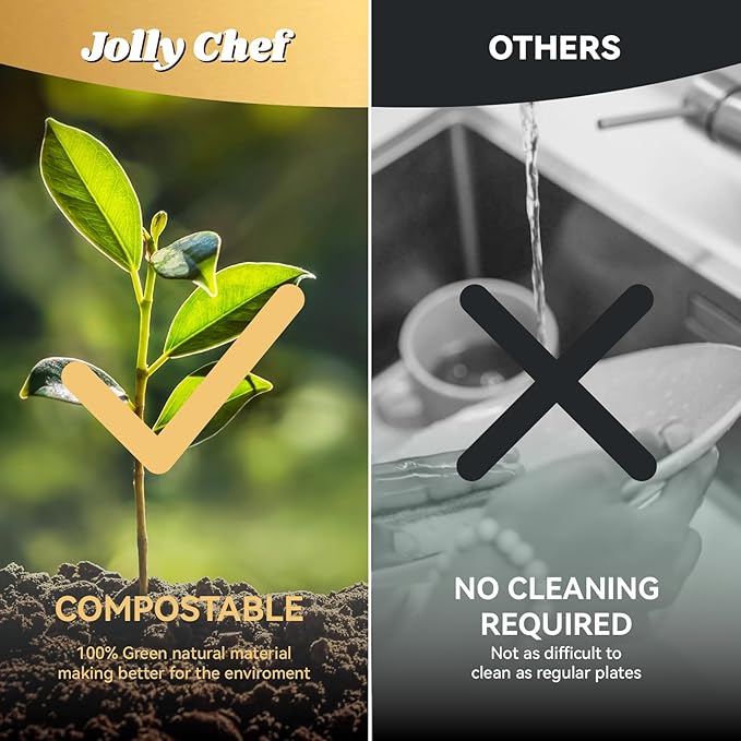 JOLLY CHEF Compostable 𝟱 Compartment Paper Plates 𝟭𝟭 * 𝟴 𝗶𝗻𝗰𝗵 [𝟱𝟬𝟬 𝗣𝗮𝗰𝗸] Heavy Duty Natural Divided Disposable Eco-Friendly Biodegradable Containers Food Trays for Dinner Lunch Buffet