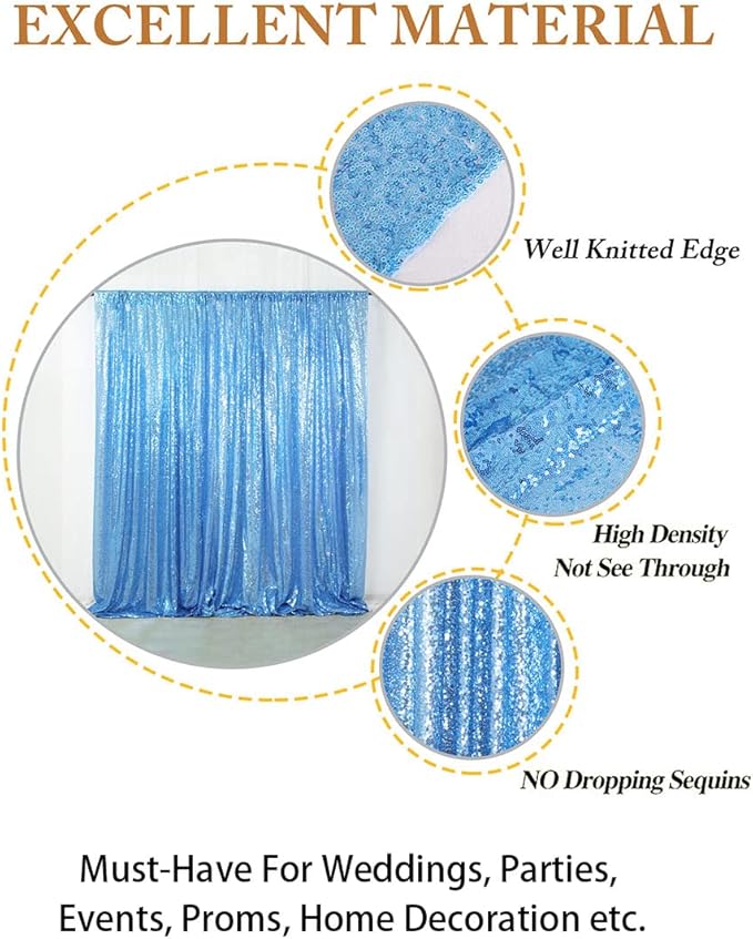 ShinyBeauty Baby Blue Sequin Backdrop Curtain | 2 Panels 5FTx10FT Glitter Wedding & Photography Background | Light Blue Shimmer Curtains for Elegant Events