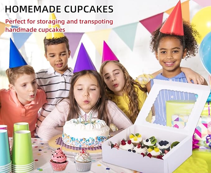 2-Set Cupcake Boxes Hold 12 Standard Cupcakes, Food Grade Cupcake Holders Bakery Carrier Boxes with Windows and Inserts for Cupcakes, Muffins and Pastries (White-2 Pack)