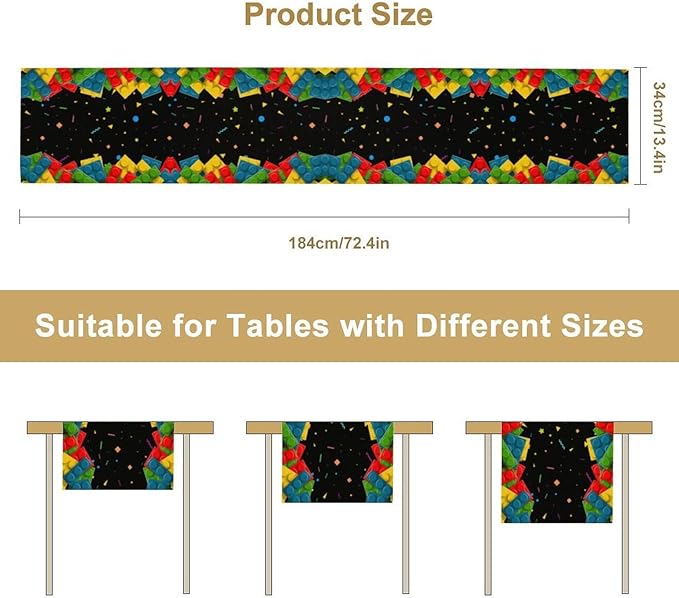Building Blocks Table Runner Party Celebrating Colorful Blocks Table Runner for Kids Teens Bedroom Living Room Kitchen Birthday Party Decor Table Runner 13x108 Inch