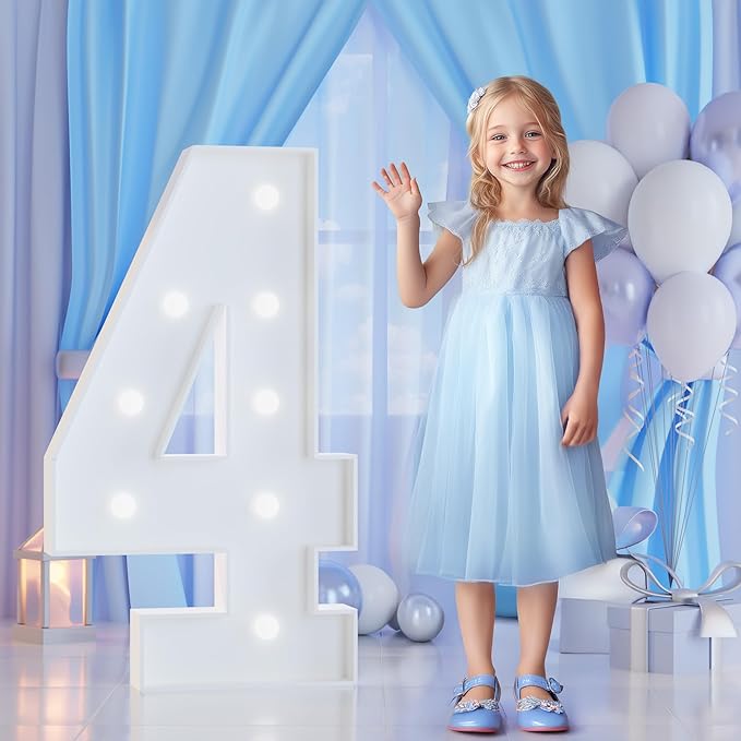 3FT Marquee Numbers 4 for 4th, 40th Birthday Party Decorations, Large Light Up Number 4 Sign for Anniversary Decor, Backdrop, Big Marquee Number, Pre-Cut Foam Board Kit