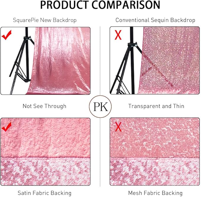 SquarePie Sequin Backdrop Curtain Not See Through Thick Glitter Background for Party 8FT x 10FT Fuchsia Pink