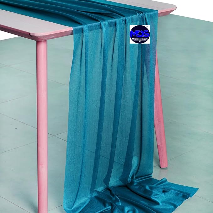 MDS 10 Pack 10ft Chiffon Table Runner 29 x 120 Inches Sheer Wedding Runner Romantic Rustic Table Runner for Wedding Decorations, Birthday Parties, Bridal Shower Party Arch Decor - Dark Teal