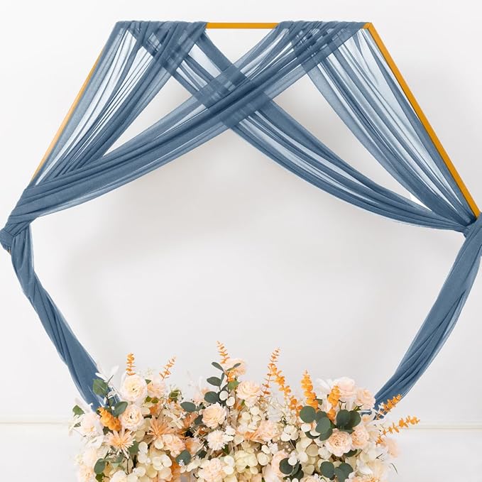 MLMC Dusty Blue Wedding Arch Draping Fabric 2 Panels 29" x 20 FT Extra Long Gauze Drapes Sheer Backdrop Curtains 6.6 Yards Outdoor Drapery Panels for Wedding Bridal Shower Party Ceiling Decoration