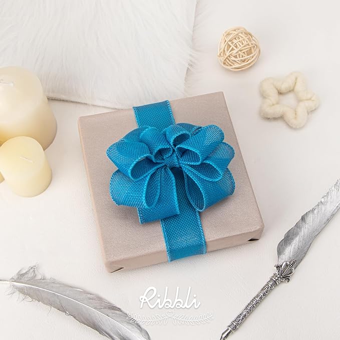 Ribbli Turquoise Blue Burlap Wired Ribbon,1-1/2 Inch x 10 Yard, Wired Edge Ribbon for Big Bow,Wreath,Tree Decoration,Outdoor Decoration