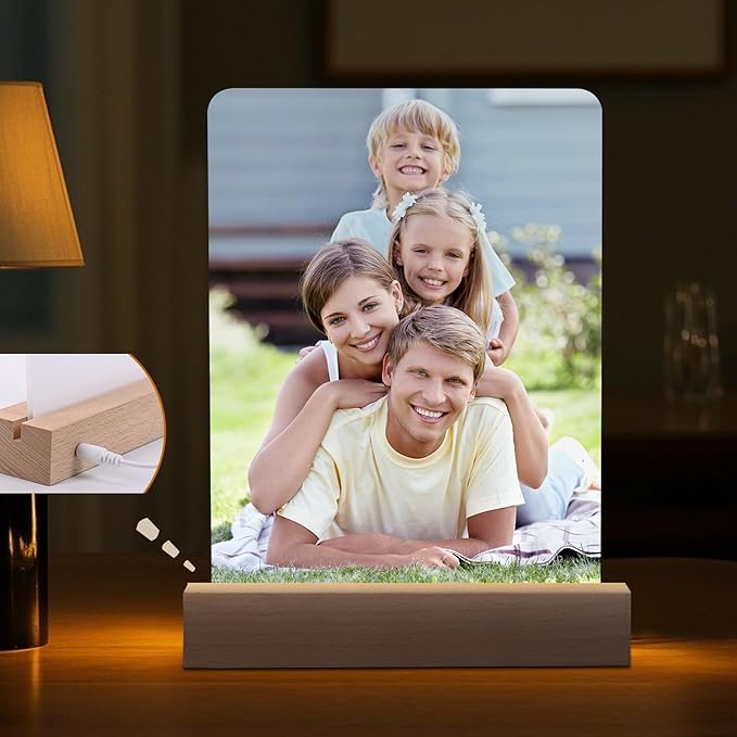5" x 7"- 6pcs Acrylic 4pcs Frame Sublimation LED Acrylic Photo Frames Night Lights Blanks Heart Shape,with Warm Color Light with Wood Stand for Heat Press Machine Printing