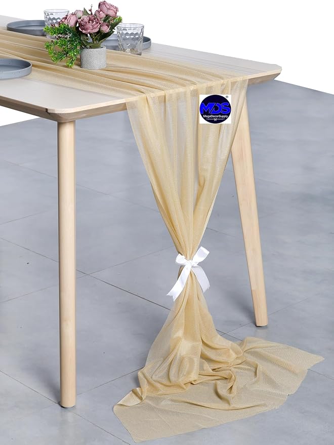 MDS Halloween Chiffon Table Runner - 20 Pack, 29 x 170 Inches, 14ft Each - Sheer Spooky Table Runners for Haunted House Parties, Trick-or-Treat Tables, Witchy Décor, Wedding & Events - Champagne Gold