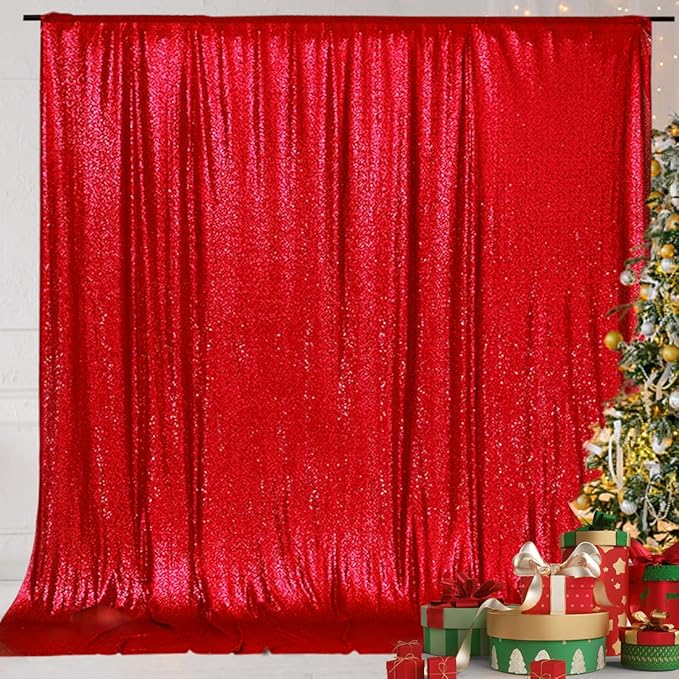 Eternal Beauty Red Sequin Backdrop, 10x10 Ft Glitter Background Curtains for Christmas Shimmer Photography Party Wedding Birthday Back Drop Decor