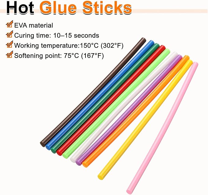 HARFINGTON 10pcs Hot Glue Sticks 0.28" Dia x 7.87" Long EVA Mini Hot Melt Adhesive Glue Stick for Hot Melt Gun Wood Plastic Glass Flowers Fabrics Foam, Multicolor